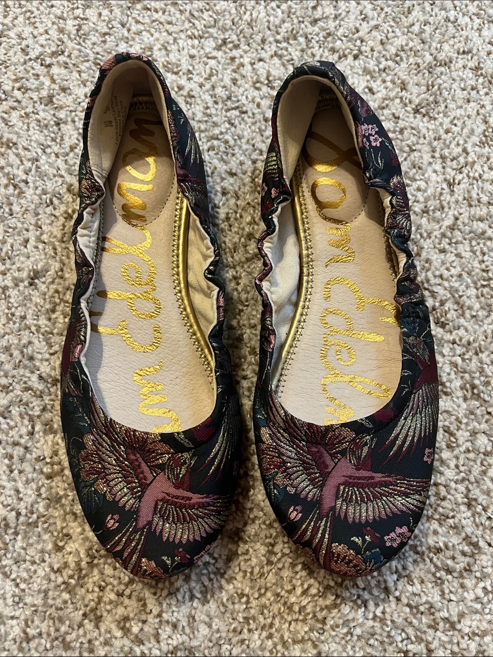 Sam Edelman FARROW Black Floral & Bird Embroidered Ballet Flats